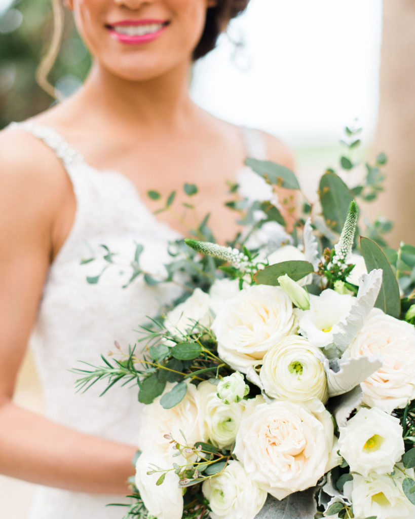 Bride holding bouquet floral design in Chestertown Maryland